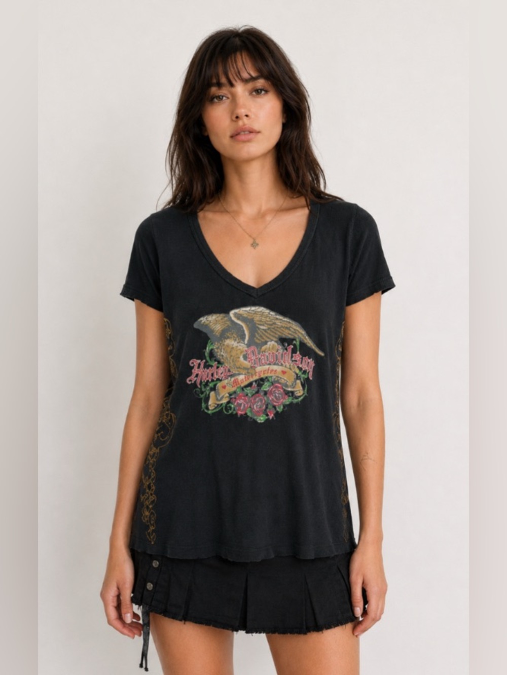 VINTAGE Harley Davidson Black Wolf Bristol VA Eagle Rose Graphic Tee 2X